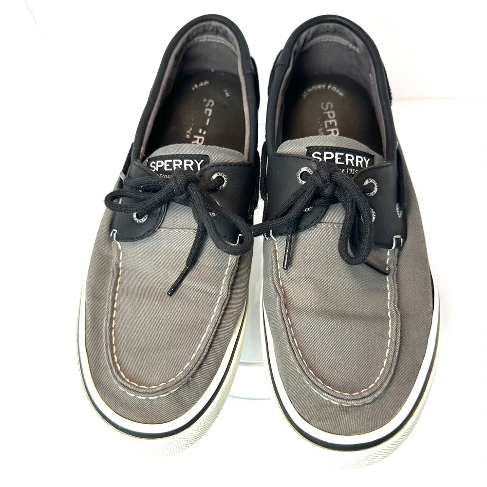Sperry Top-Sider Mens Grey Black Canvas Leather Boat Shoes‎ STS22946 Size 9